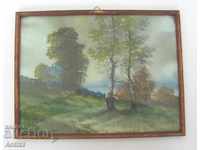 19th Century Antique Watercolor Painting on Cardboard