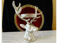 Deer head, candle holder, stand, pewter statue.