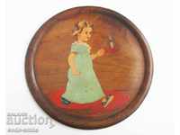 Old painting, drawing, children's motif, oil on wooden plate