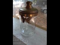 Vintage glass candy jar with metal butterfly lid