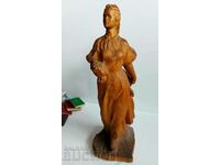 LARGE FIGURE WOMAN IN FOLK COSTUME STATUETTE CARVING
