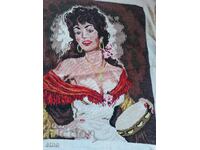 BEAUTIFUL LARGE OLD TAPESTRY "DORITA THE GYPSY"