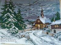 BEAUTIFUL LARGE OLD WINTER CHAPEL TAPESTRY