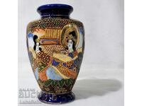 Japanese Satsuma Moriage Gosu Blue Porcelain Vase.
