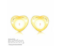 Earrings made of yellow 9K gold - a small shiny heart