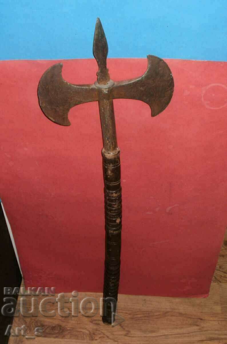 Professional old battle replica of a double-headed battle axe